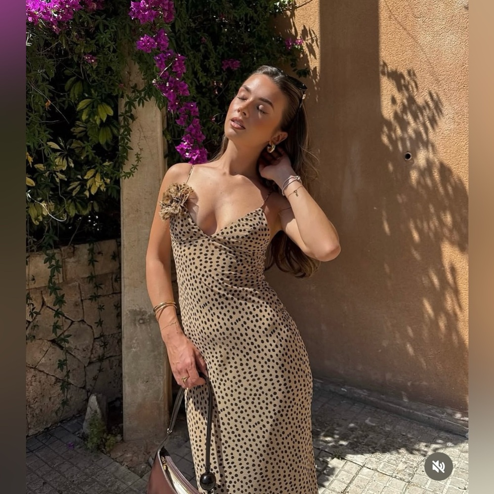 Zara Polka dot brown Maxi Dress evening party cocktail - Picture 1 of 14